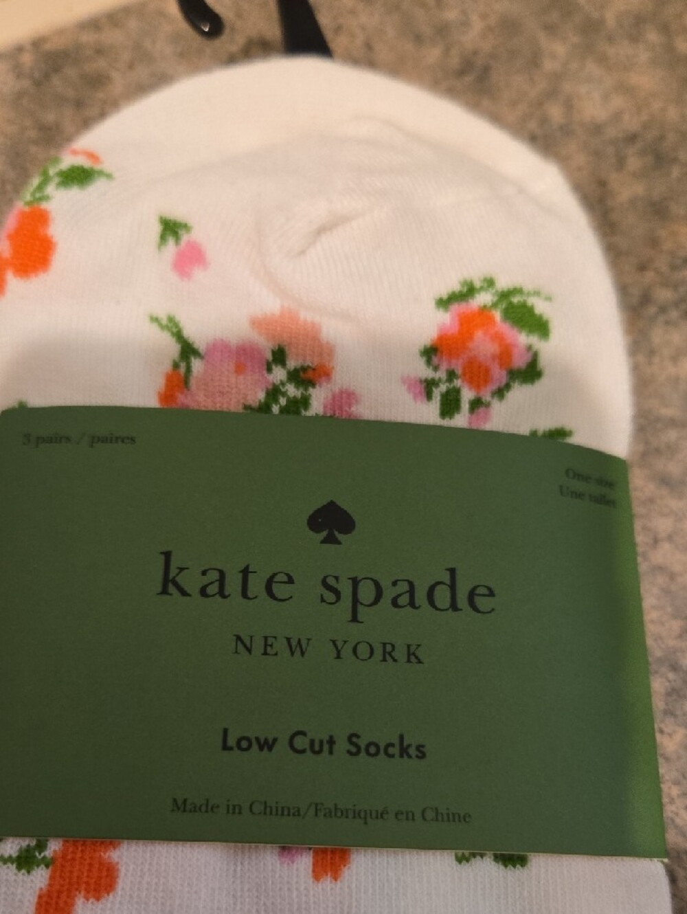 kate spade White Floral Low-Cut Athletic Socks with Pink & Orange Blooms 3 Pair - Picture 2 of 4